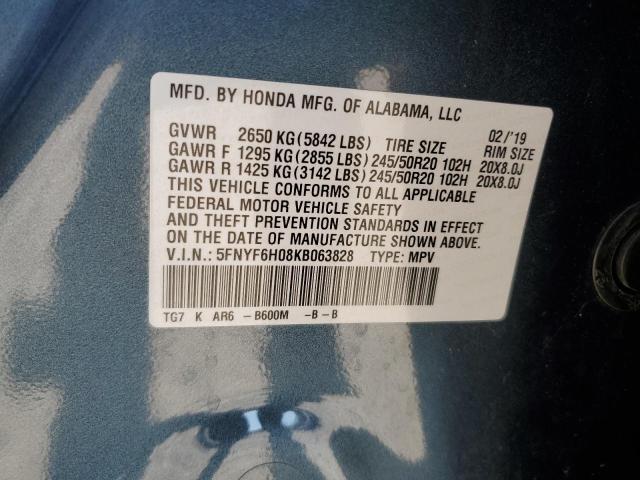 2019 HONDA PILOT ELIT 5FNYF6H08KB063828