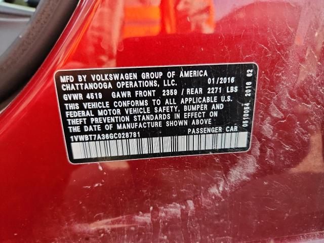 2016 VOLKSWAGEN PASSAT SE 1VWBT7A36GC028781