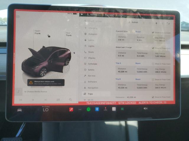 2022 TESLA MODEL Y 7SAYGAEE9NF394277