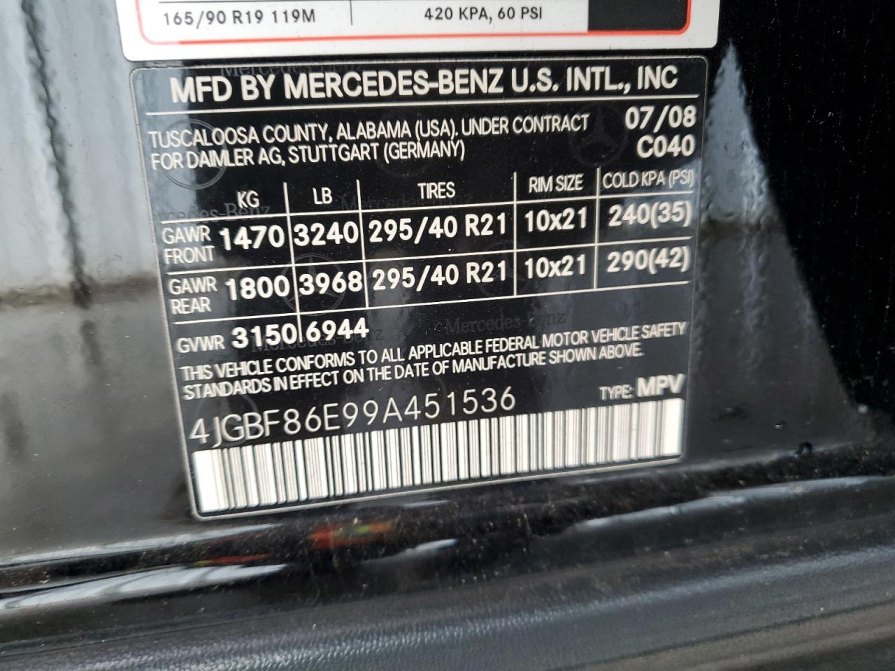 Lot #3278969025 2009 MERCEDES-BENZ GL 550 4MA