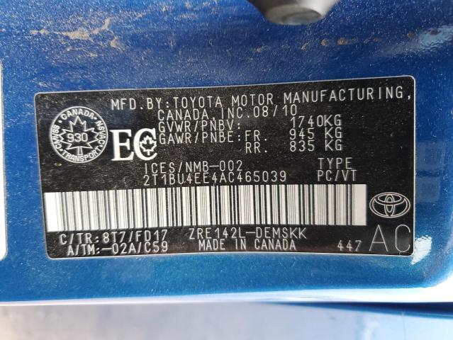 2010 TOYOTA COROLLA BA - 2T1BU4EE4AC465039