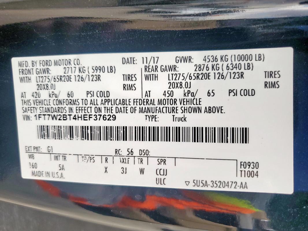 2017 FORD F250 SUPER - 1FT7W2BT4HEF37629