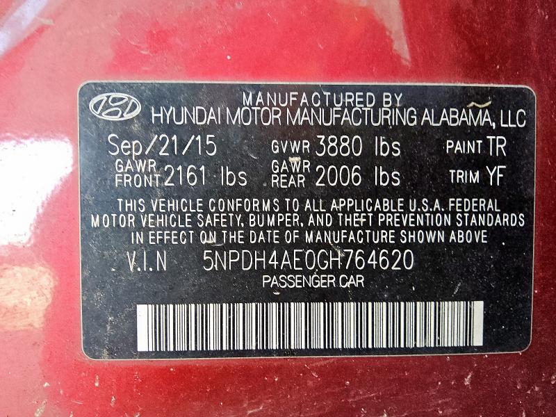 2016 HYUNDAI ELANTRA SE 5NPDH4AE0GH764620