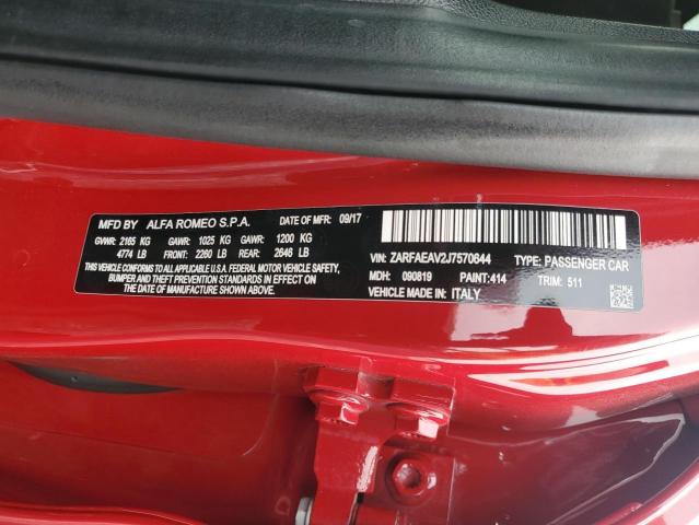 2018 ALFA ROMEO GIULIA QUA ZARFAEAV2J7570644