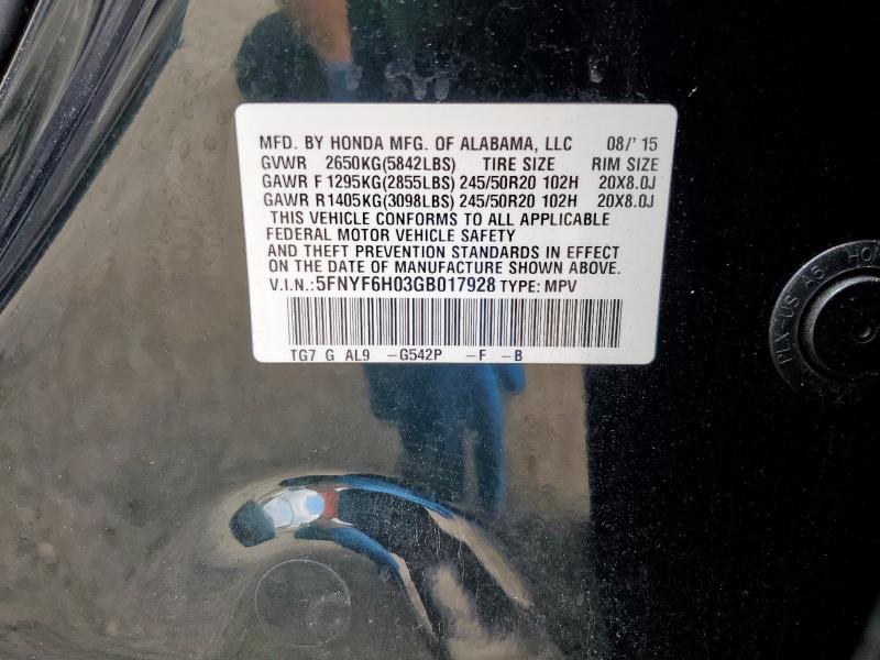 2016 HONDA PILOT ELIT 5FNYF6H03GB017928