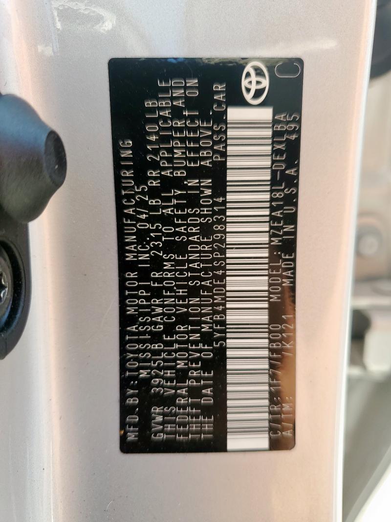 2025 TOYOTA COROLLA LE 5YFB4MDE4SP298314