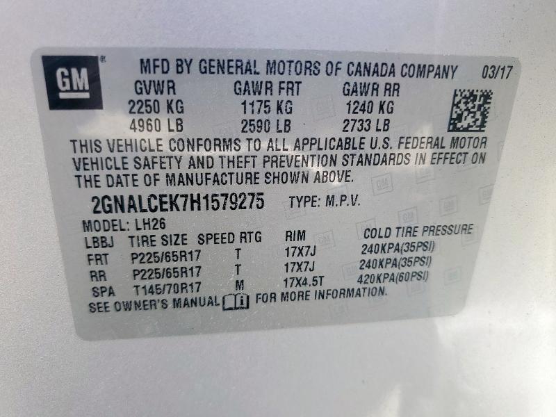 2017 CHEVROLET EQUINOX LT 2GNALCEK7H1579275