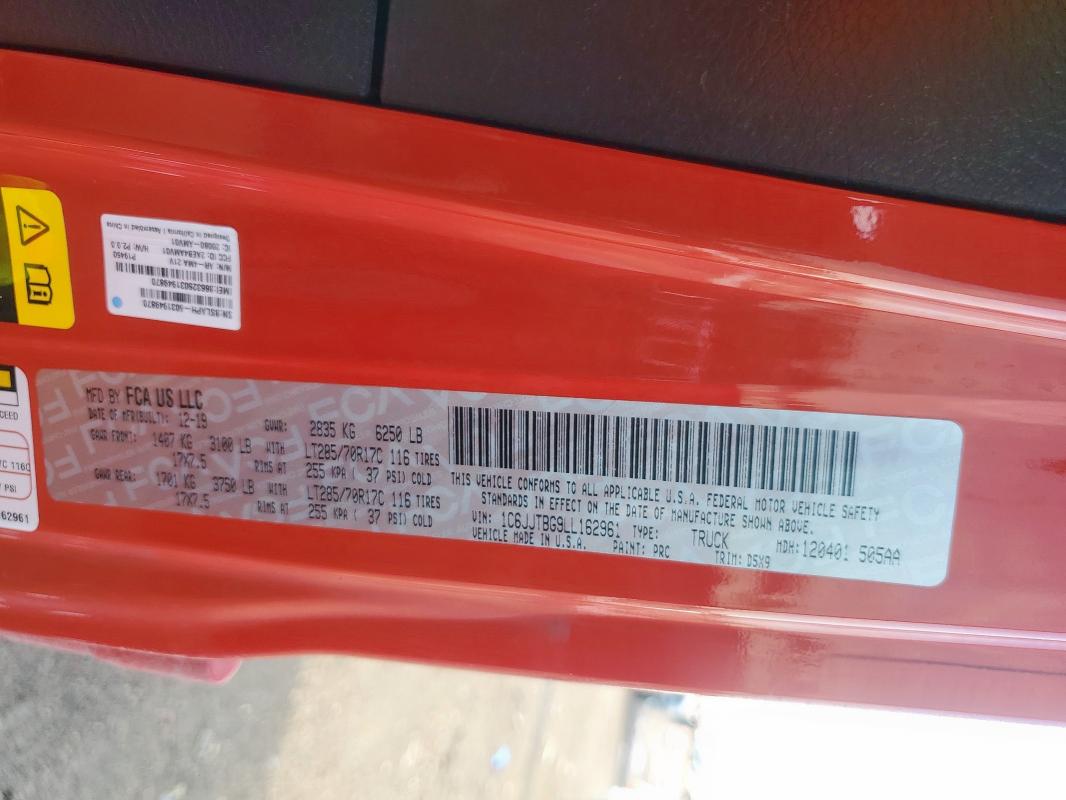 2020 JEEP GLADIATOR - 1C6JJTBG9LL162961