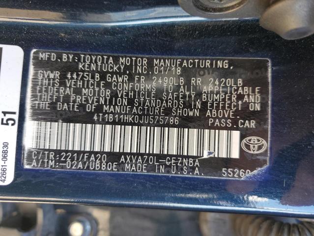 2018 TOYOTA CAMRY LE A 4T1B11HK0JU575786