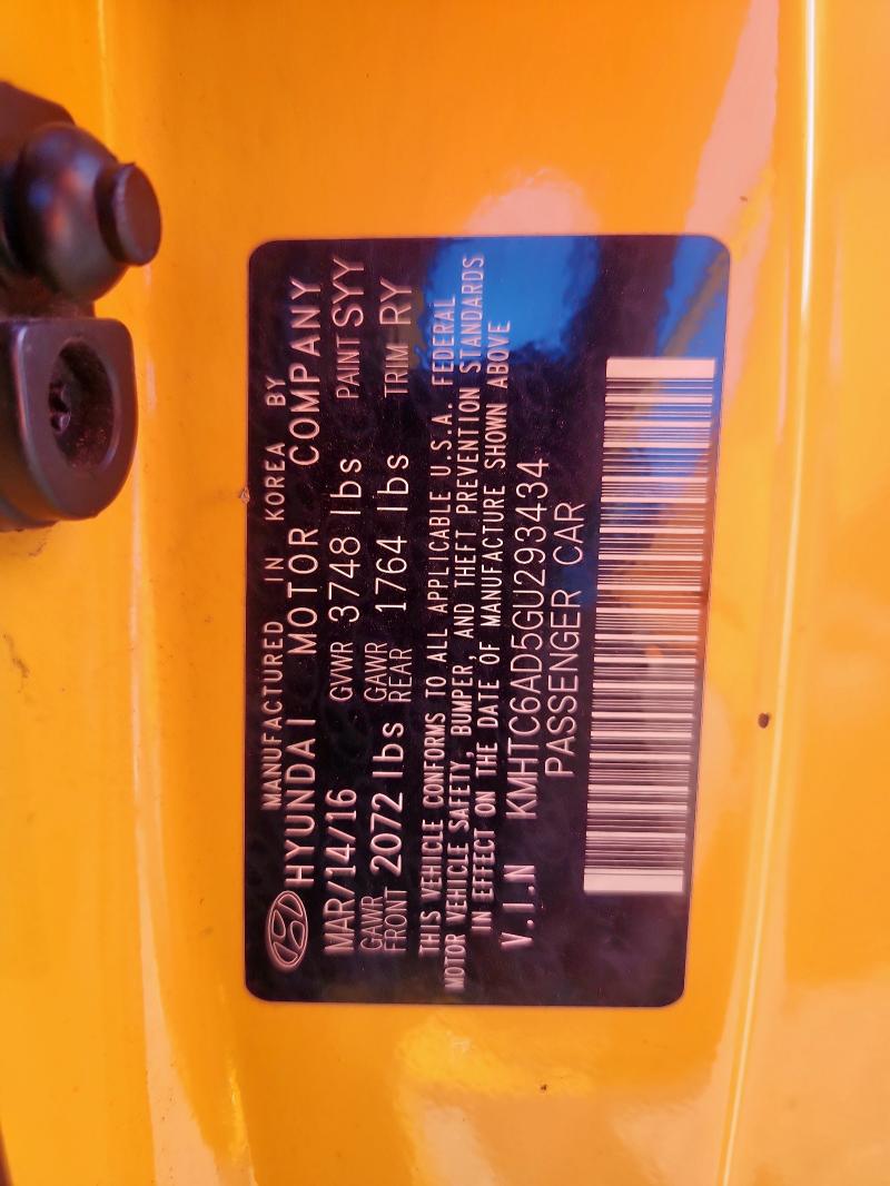 2016 HYUNDAI VELOSTER KMHTC6AD5GU293434