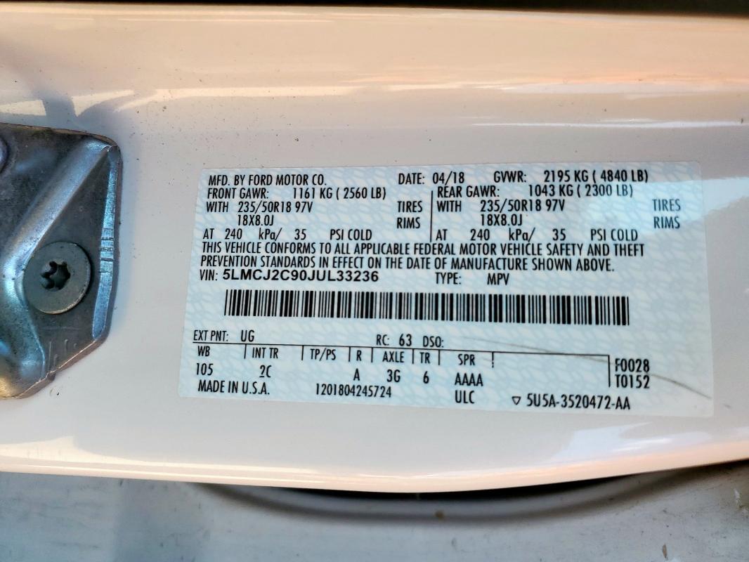 2018 LINCOLN MKC SELECT 5LMCJ2C90JUL33236