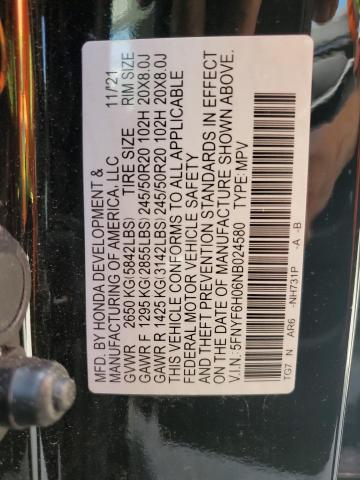 2022 HONDA PILOT ELITE 5FNYF6H06NB024580