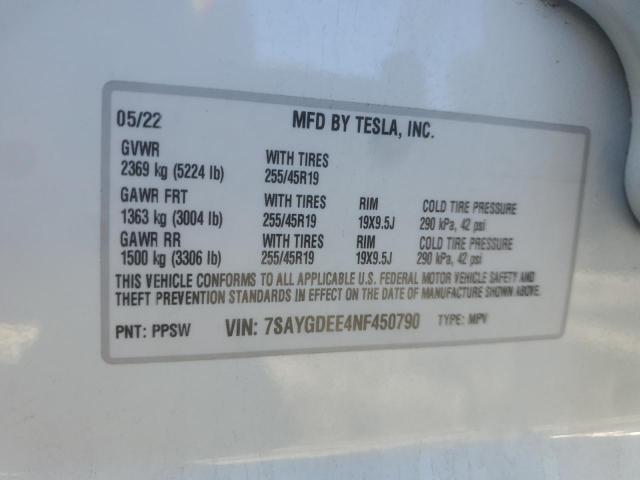 2022 TESLA MODEL Y 7SAYGDEE4NF450790