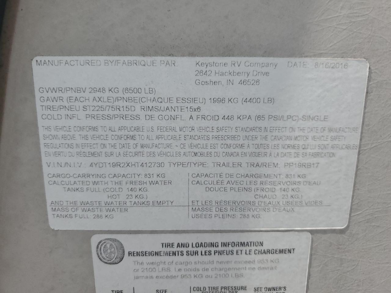 Lot #3282624089 2017 KEYSTONE UNKNOWN