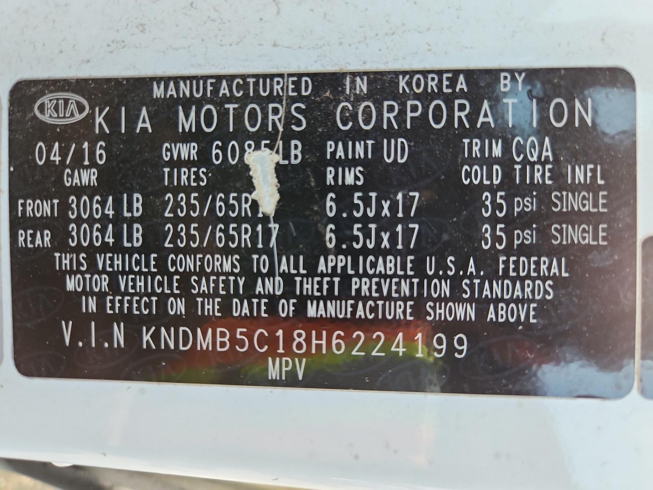 Lot #3302151130 2017 KIA SEDONA LX