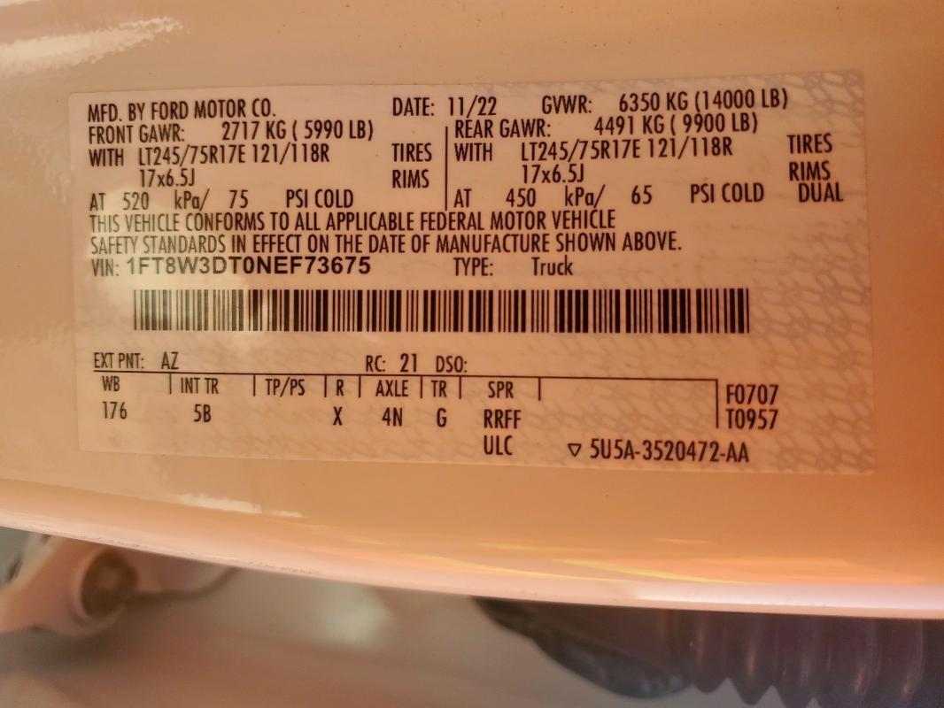 2022 FORD F350 SUPER - 1FT8W3DT0NEF73675