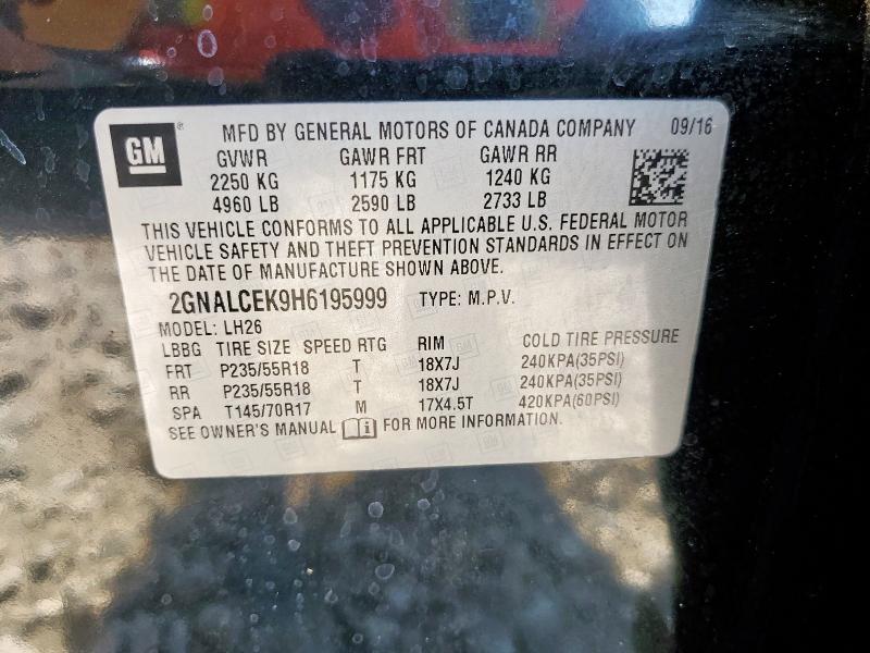2017 CHEVROLET EQUINOX LT 2GNALCEK9H6195999