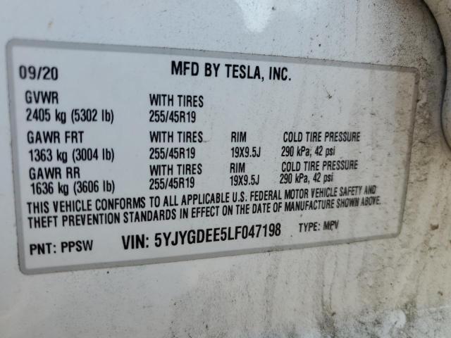 2020 TESLA MODEL Y 5YJYGDEE5LF047198