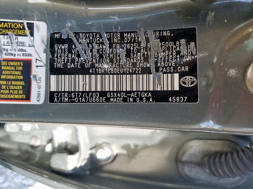 2014 TOYOTA AVALON BAS - 4T1BK1EB0EU124722