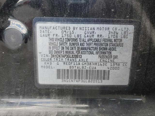 2016 NISSAN VERSA S 3N1CN7AP3GL820513