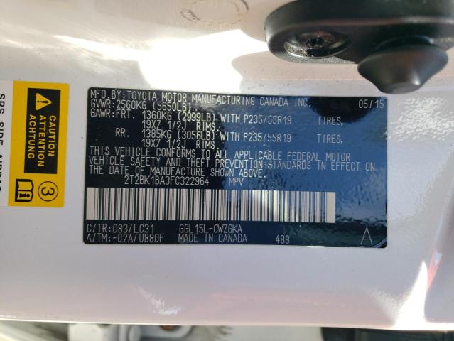 2015 LEXUS RX 350 BAS 2T2BK1BA3FC322964