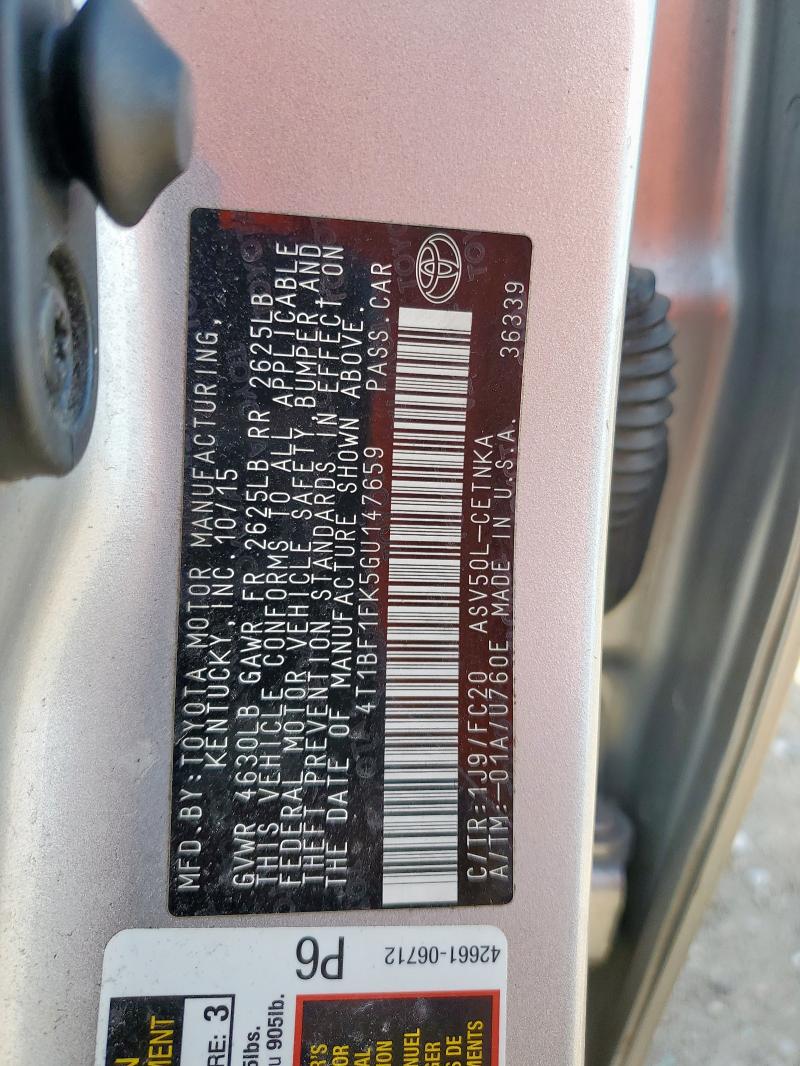 2016 TOYOTA CAMRY LE - 4T1BF1FK5GU147659