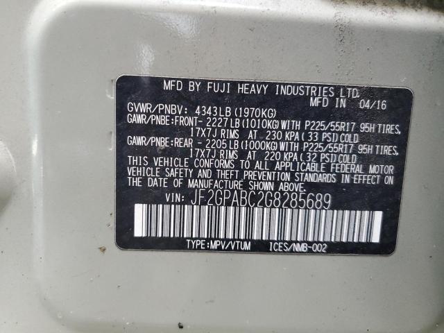 2016 SUBARU CROSSTREK JF2GPABC2G8285689