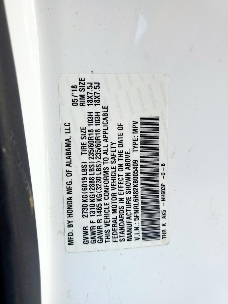 2019 HONDA ODYSSEY TO 5FNRL6H82KB005409