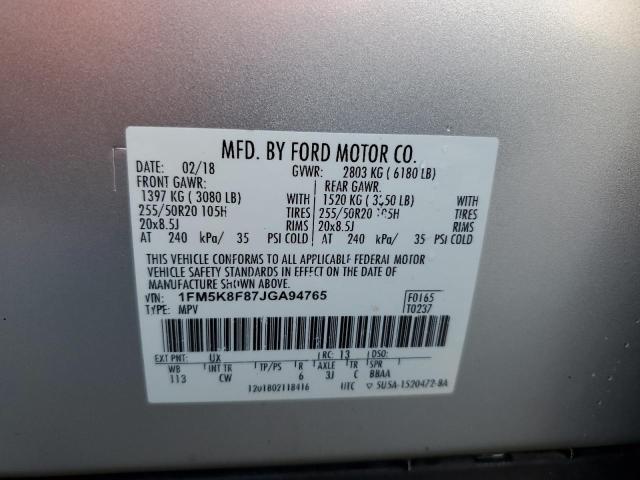 2018 FORD EXPLORER L 1FM5K8F87JGA94765