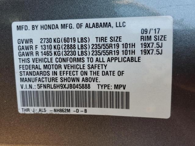 2018 HONDA ODYSSEY EL 5FNRL6H9XJB045888