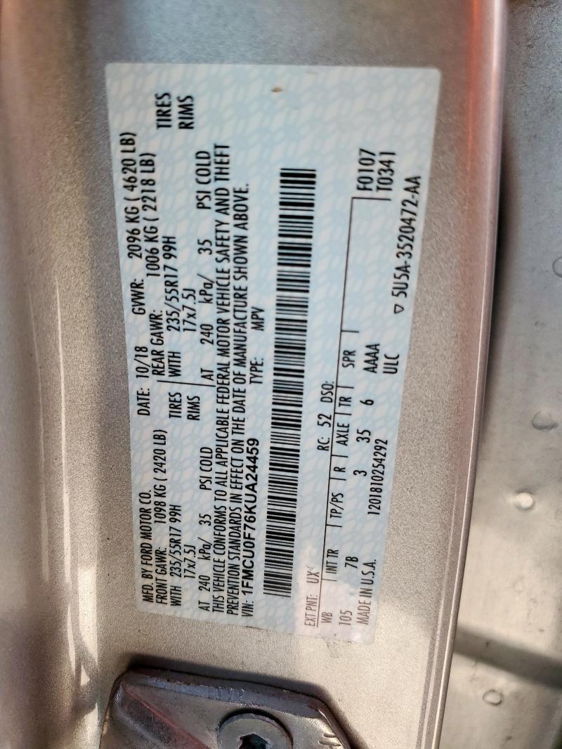 2019 FORD ESCAPE S - 1FMCU0F76KUA24459