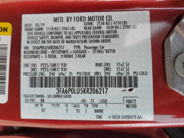 2019 FORD FUSION SE - 3FA6P0LU5KR206217