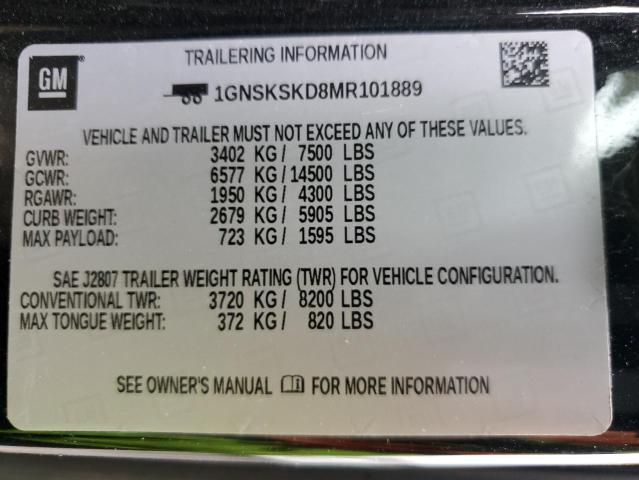 2021 CHEVROLET TAHOE K1500 PREMIER 1GNSKSKD8MR101889