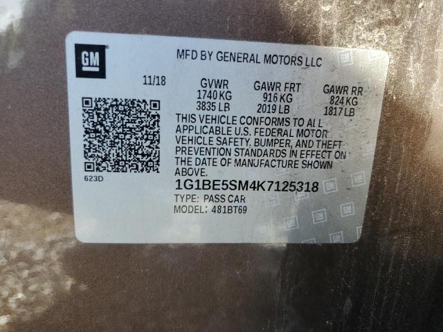 2019 CHEVROLET CRUZE LT 1G1BE5SM4K7125318