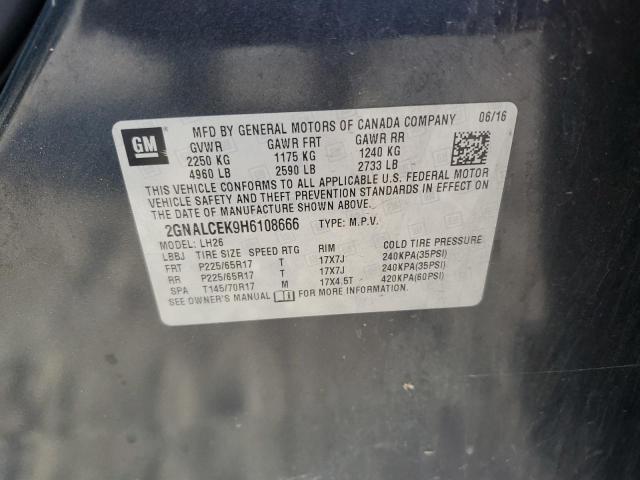 2017 CHEVROLET EQUINOX LT 2GNALCEK9H6108666