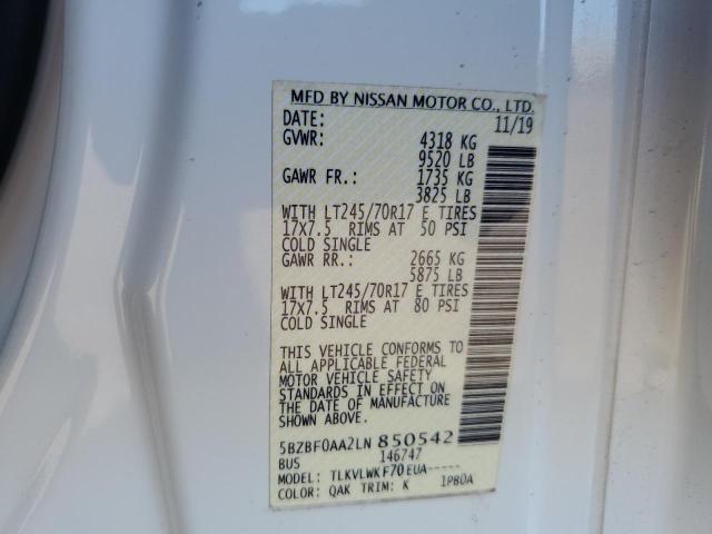 2020 NISSAN NV 3500 5BZBF0AA2LN850542