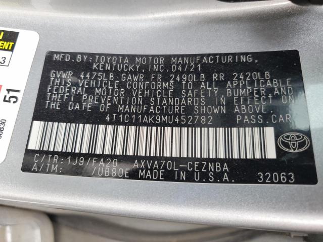 2021 TOYOTA CAMRY LE 4T1C11AK9MU452782