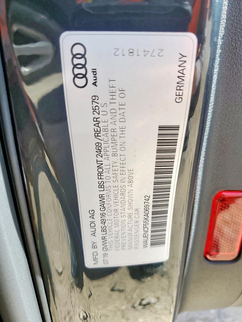 2019 AUDI A5 PREMIUM WAUENCF55KA069742