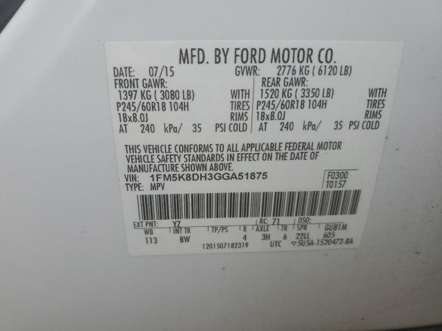 2016 FORD EXPLORER XLT 1FM5K8DH3GGA51875