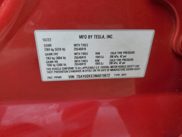 2022 TESLA MODEL Y 7SAYGDEE3NA019872