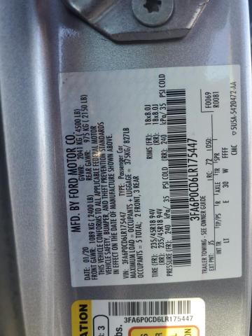 2020 FORD FUSION SEL - 3FA6P0CD6LR175447