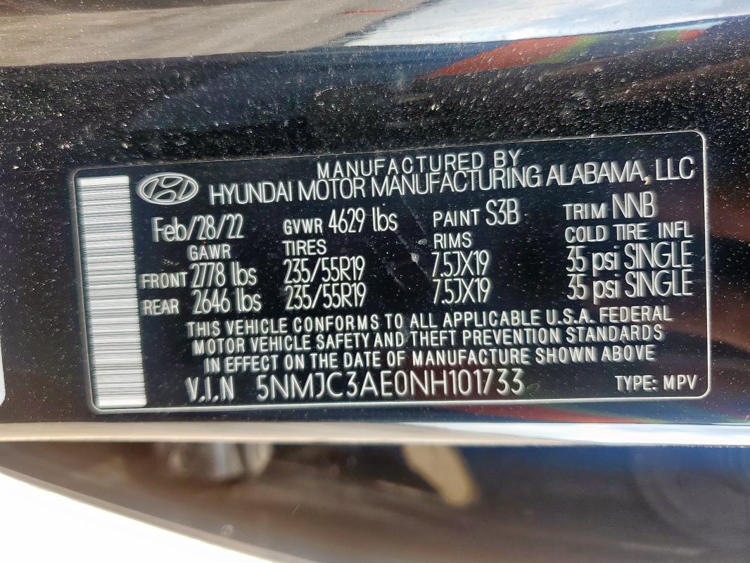 2022 HYUNDAI TUCSON SEL 5NMJC3AE0NH101733