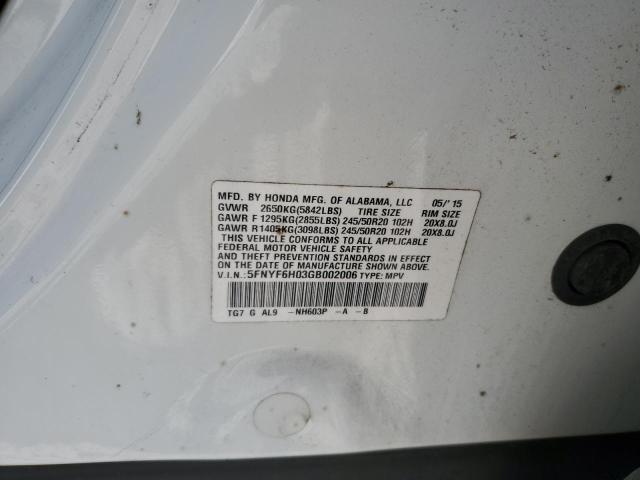 2016 HONDA PILOT ELITE 5FNYF6H03GB002006