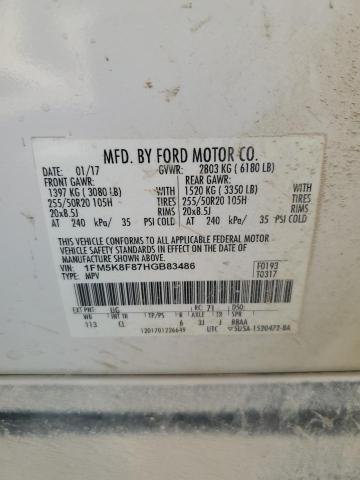 2017 FORD EXPLORER L - 1FM5K8F87HGB83486