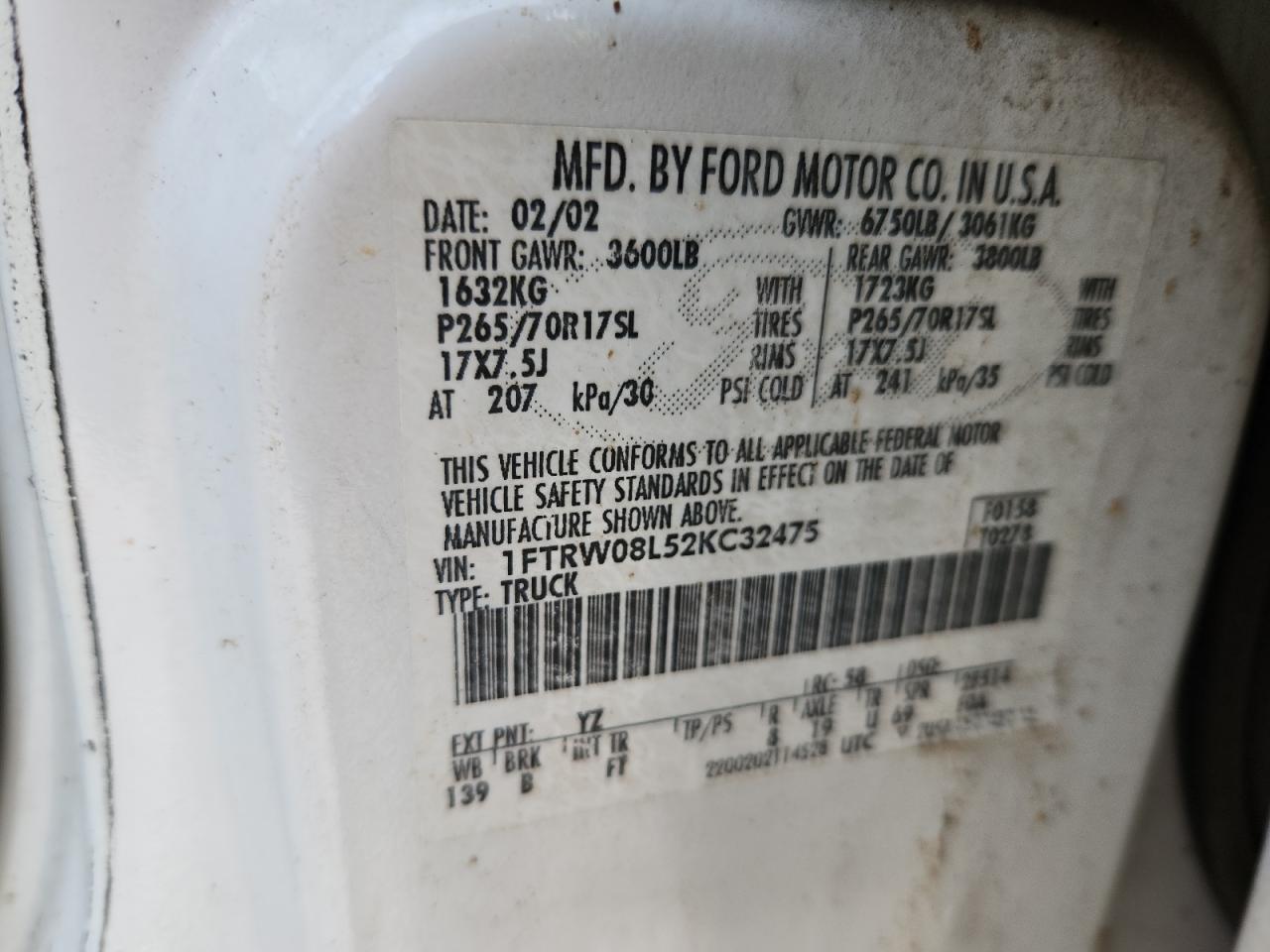 Lot #3302151123 2002 FORD F150 SUPER