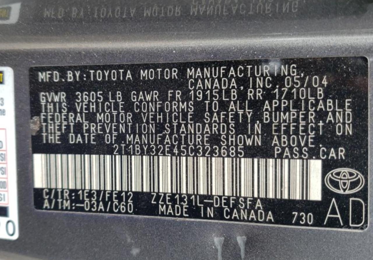 Lot #3290595771 2005 TOYOTA COROLLA XR