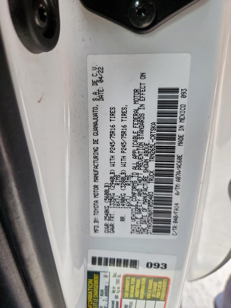 2022 TOYOTA TACOMA ACC 3TYRX5GN6NT055403