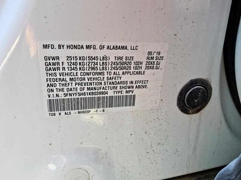 2019 HONDA PILOT TOURING #3311562249