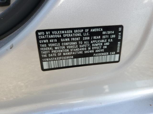 2015 VOLKSWAGEN PASSAT S 1VWAS7A32FC029536