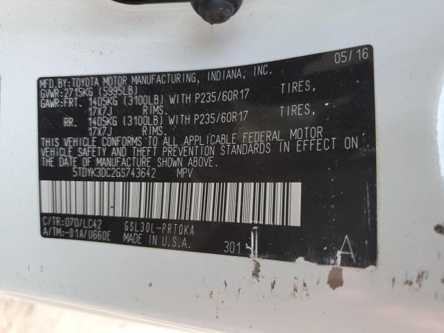 2016 TOYOTA SIENNA XLE 5TDYK3DC2GS743642